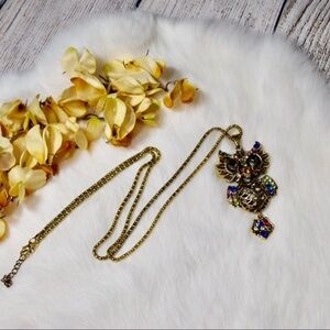 Gold Rhinestone Embellished Owl Necklace
